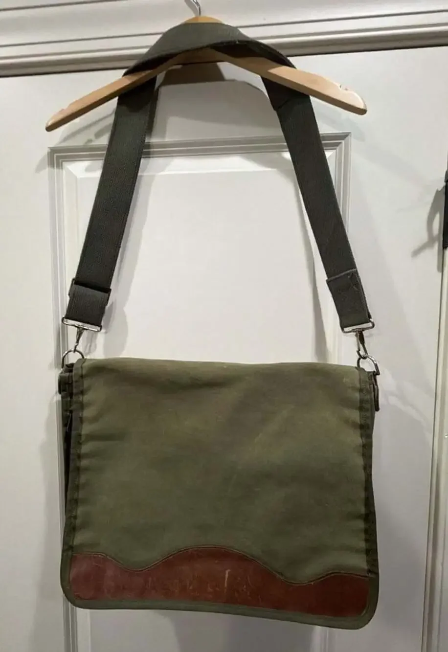 Gokeys Canvas Leather Messenger Bag Green